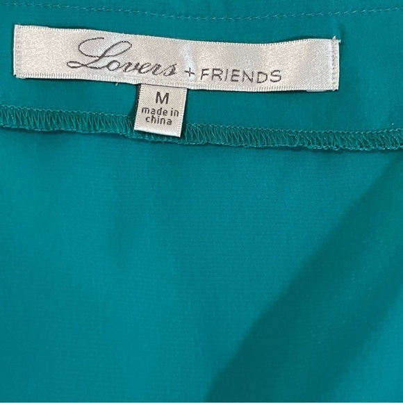 Lovers + Friends Green V-Neck Balloon Sleeve Lace Embroidered Detail Blouse M - Picture 6 of 12